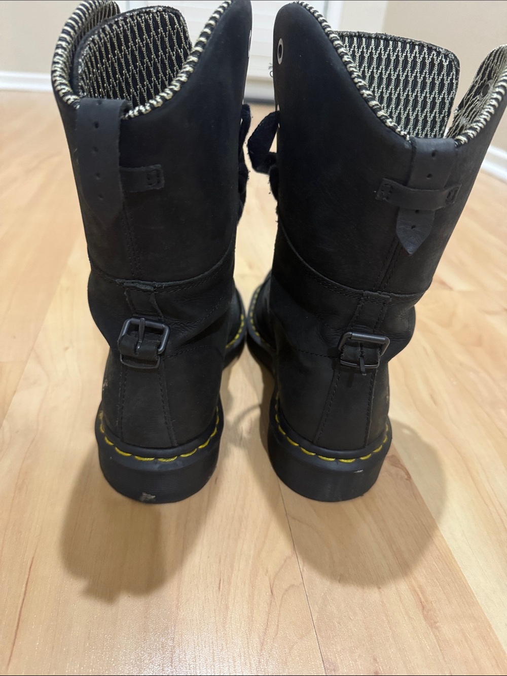 Dr. Martens Black Lace-Up Industrial Boots with Yellow Stitching - Picture 4 of 5